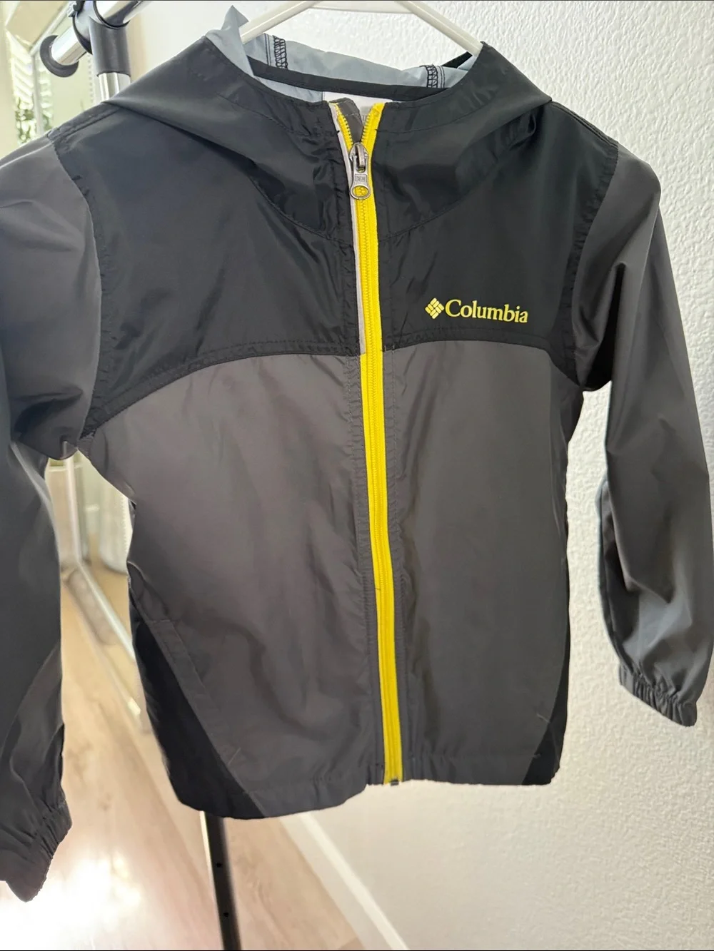 Columbia Black & Gray Kids' Hooded Jacket with Yellow Zipper